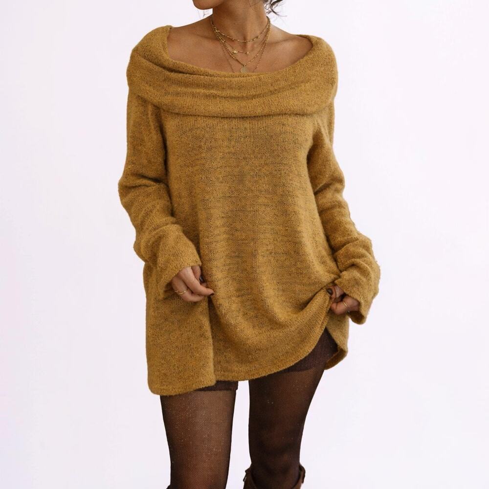 2000s Miracle Berry Off Shoulder Chartreuse Knit Slouchy Tunic Sweater Large